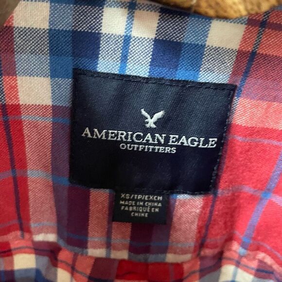 American Eagle Red Plaid Cotton Button Down Shirt XS - Picture 7 of 8